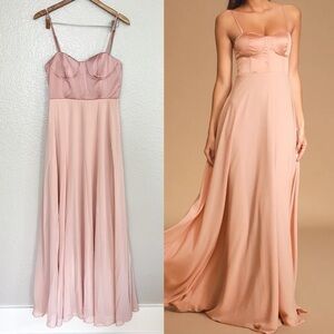 NWOT Best Part Of Me Blush Satin Bustier Maxi Dress